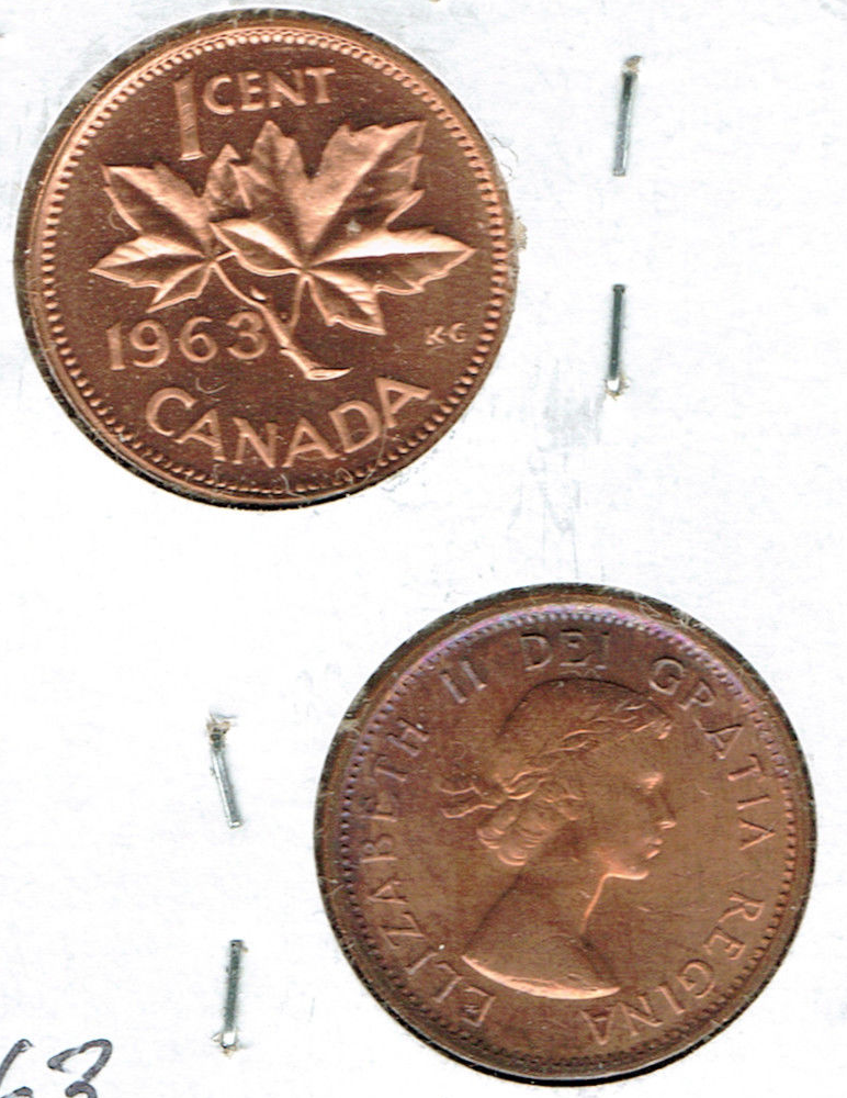 1963 Canadian Uncirculated & Proof Like One Cent 2 Coins!