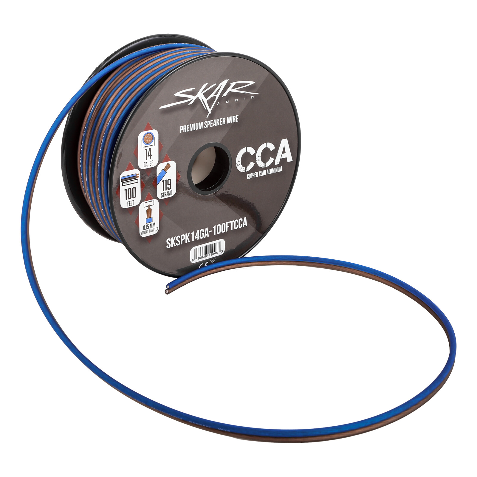 Skar Audio 14 Gauge CCA Car Audio Speaker Wire - 100 Feet (Matte Brown/Blue)