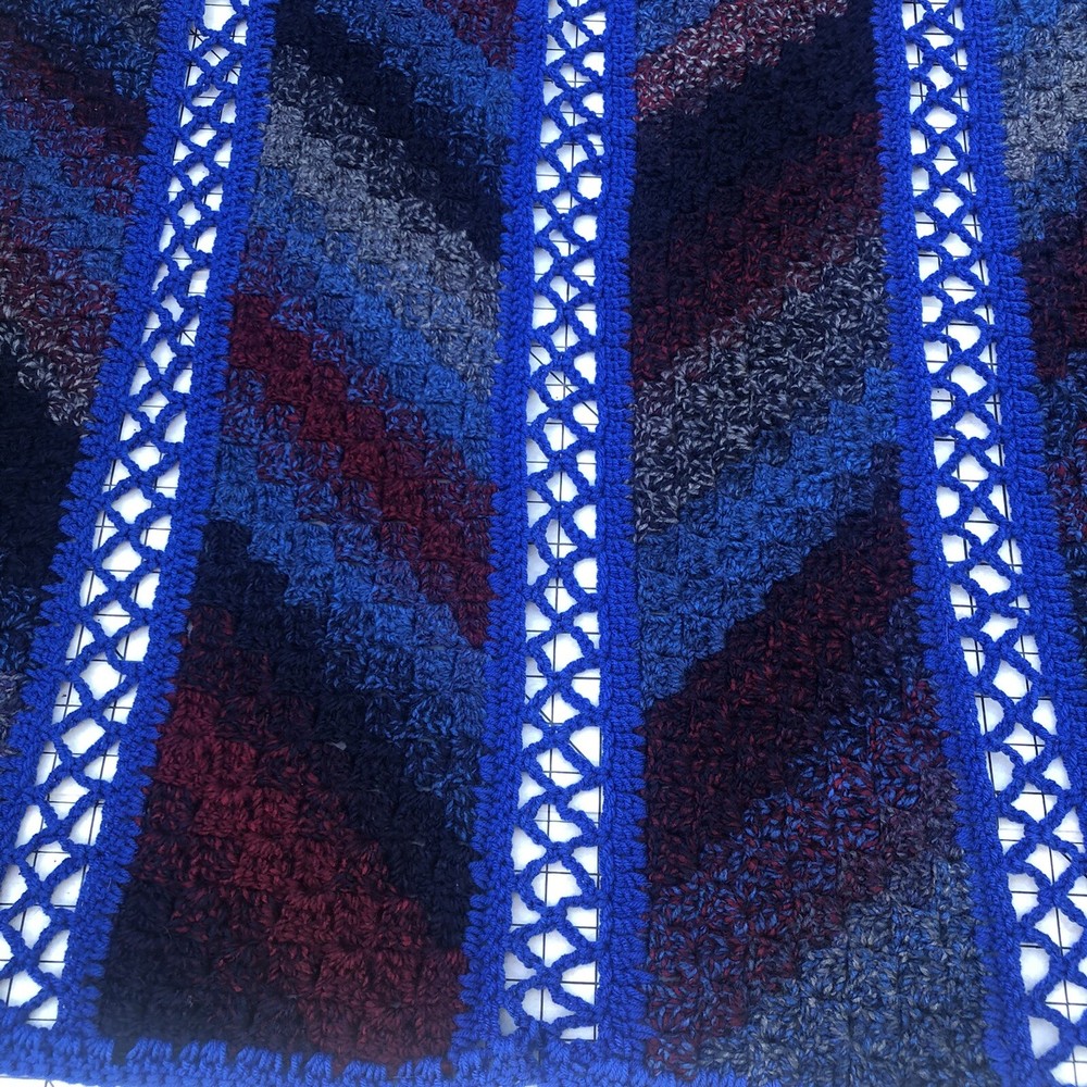 Afghan Blue, Grey, Red & Black 4 Panel 38x48” Throw