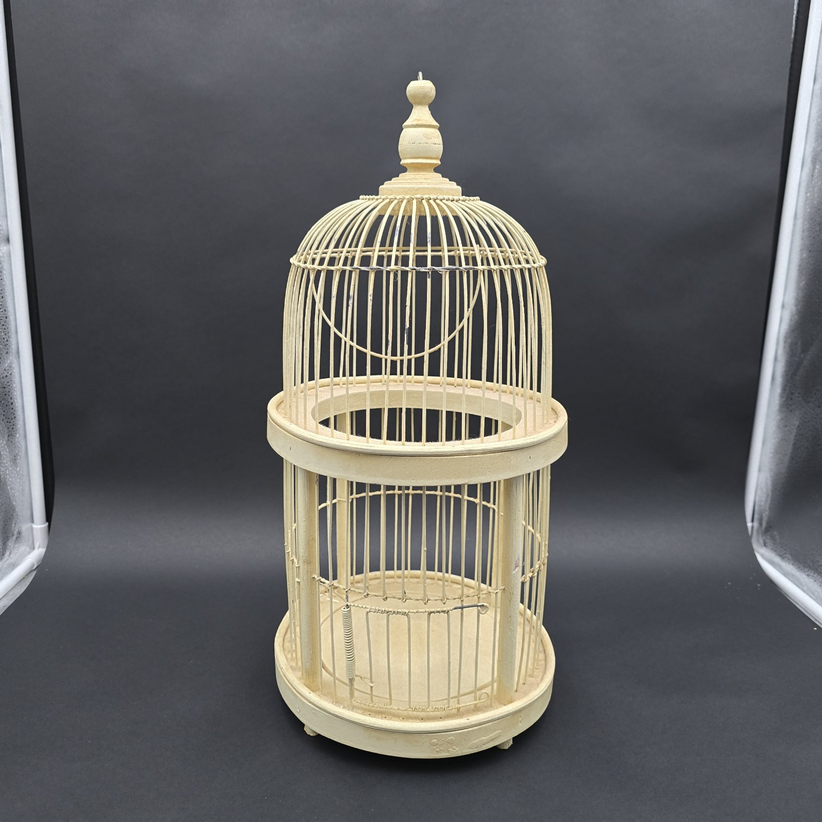 Vintage Wooden Bird Cage Off White Small Bird Country Home Decor 18"