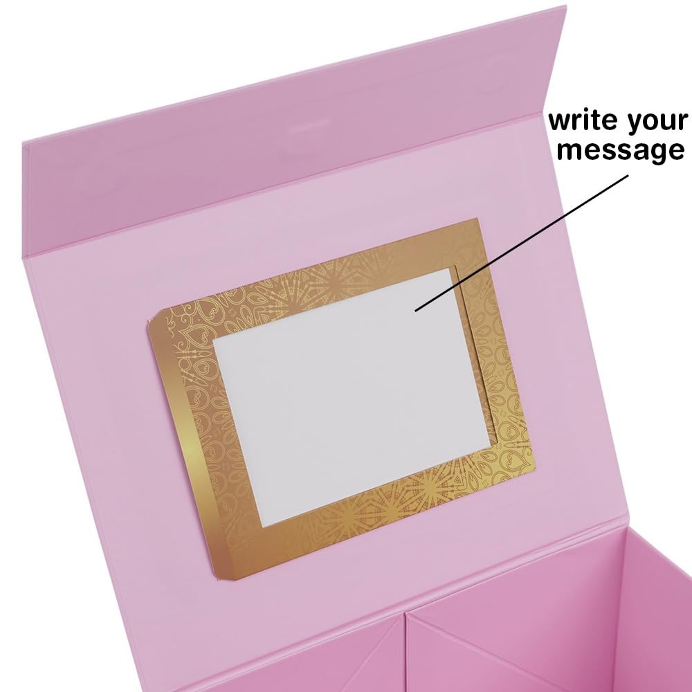 Luxury Pink Personalized Gift Boxes Medium (10x8x5") - 3 Pack Set with Instan...