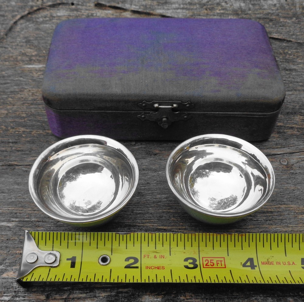 Vintage Hallmarked Silver & Celadon Sake Choko Cups