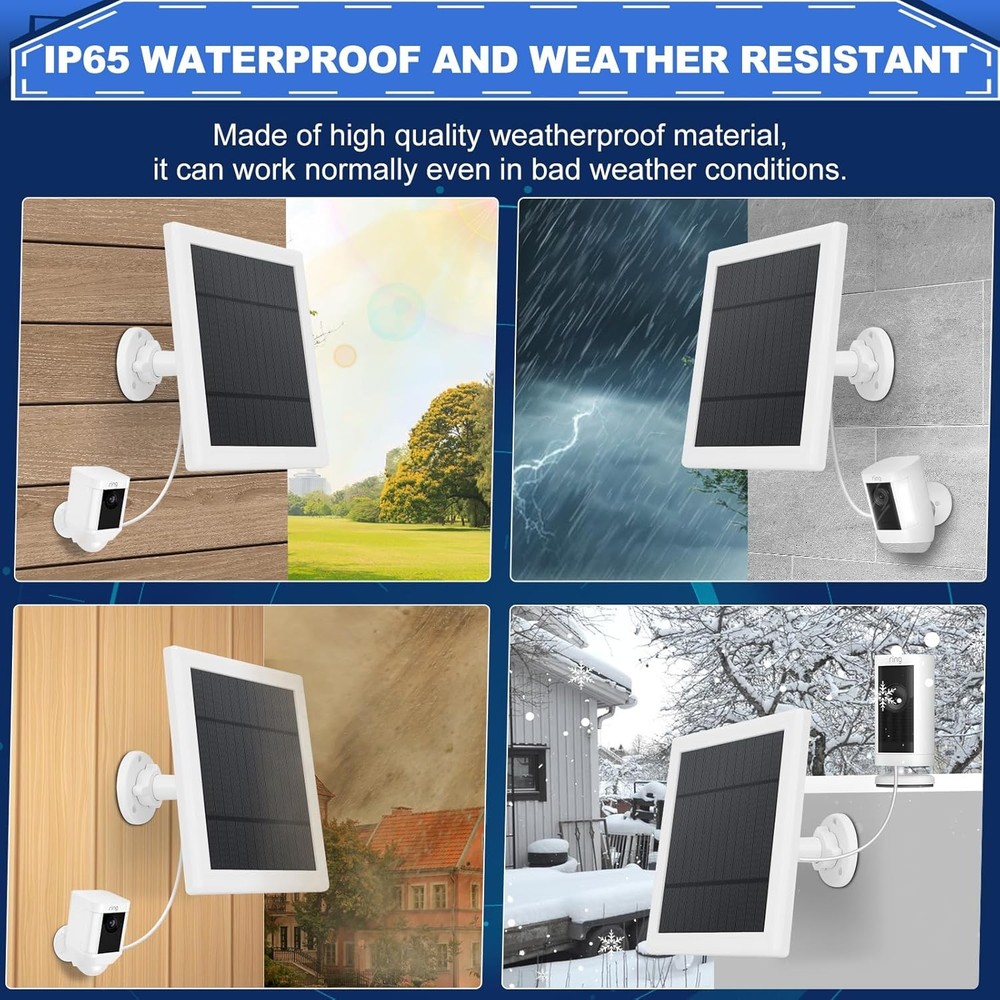 Solar Panel for Camera 5W Charger Compatible with Ring 1 Pack, Black