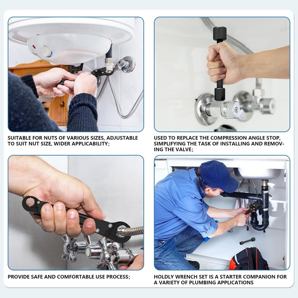 Angle Stop Wrench Kit for Professional Plumbers Compact Adjustable Plumbing Tool