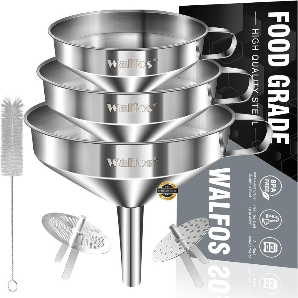 Stainless Steel Funnel Set - 3-Piece Kitchen Essentials with Removable Strainers