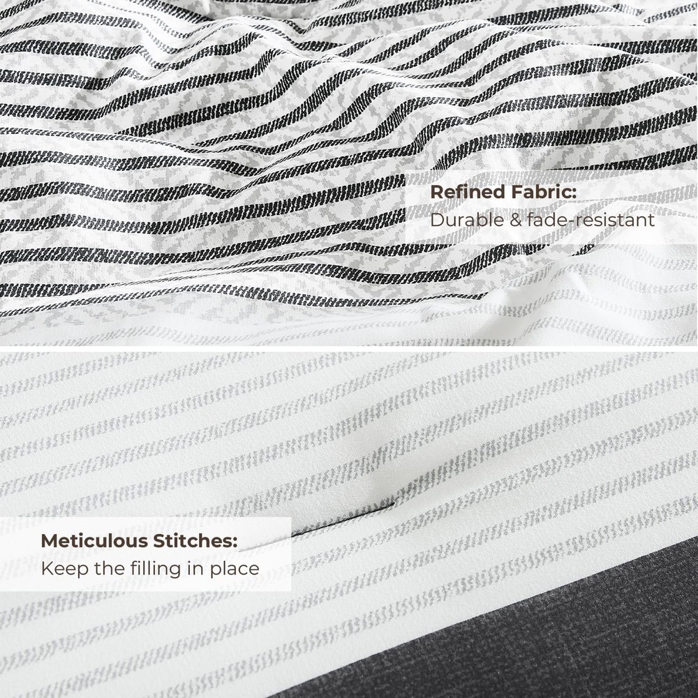 Full Size Comforter Sets Black White Grey - 3 Pieces Lightweight Bedding Set,...