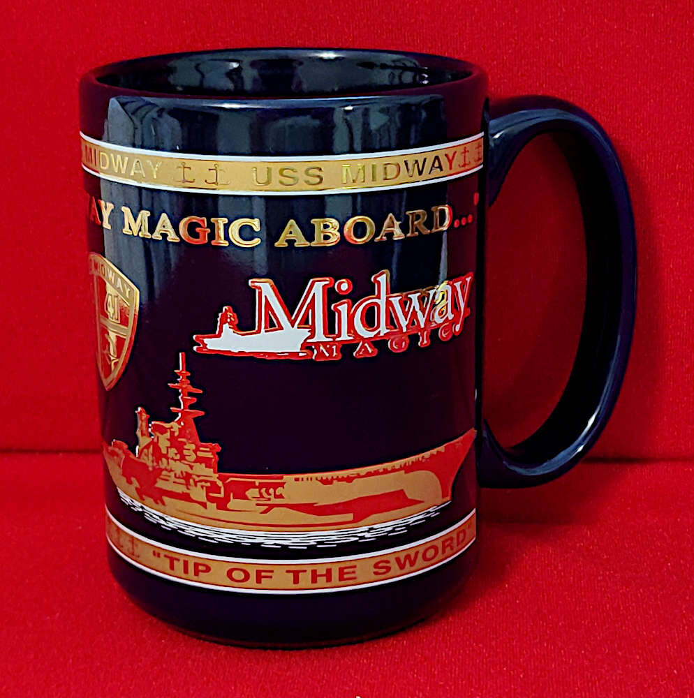 USS MIDWAY MAGIC CV-41 Navy Blue & Gold Mug New