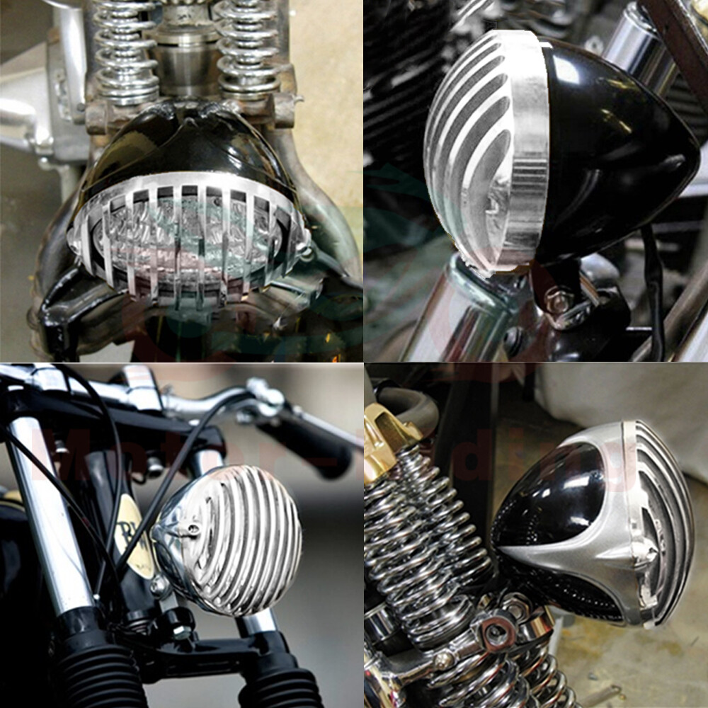 Black Chrome Headlight Finned Prison Grill For Harley Cruiser Chopper Bobber US