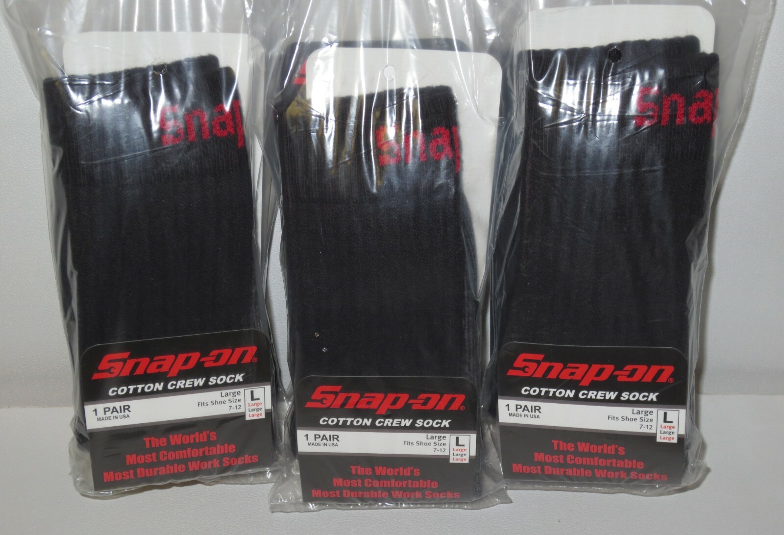 12 Snap-On CREW Socks BLACK LARGE ~ FREE SHIPPING ~ MADE IN USA 12 PAIRS *NEW*