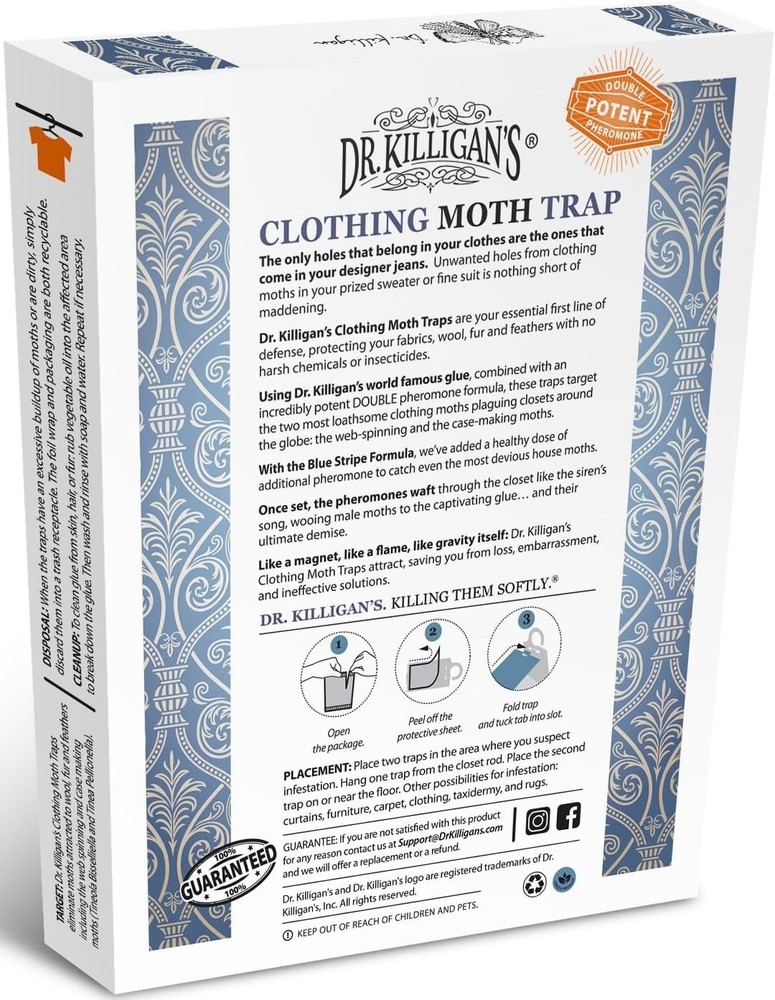 Dr. Killigan's Non-Toxic Clothes Moth Traps - 6 Pheromone Lures, White