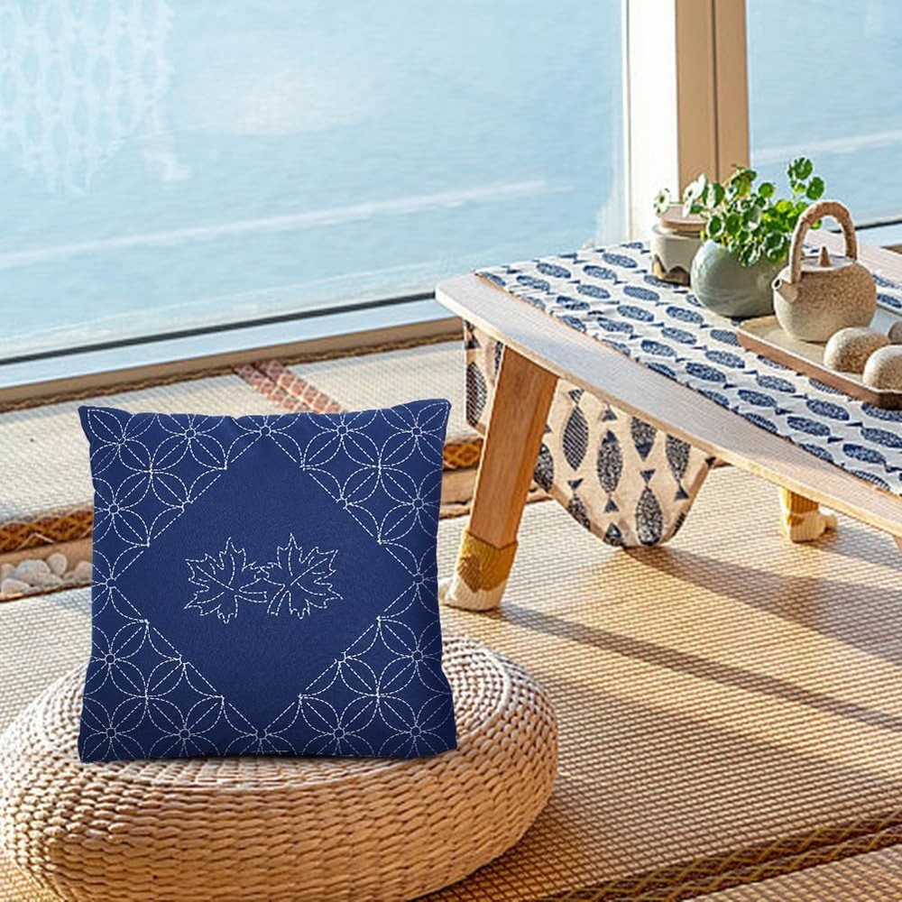 WEBEEDY DIY Sashiko Pillowcase Kit Template Pillow Covers Set blue