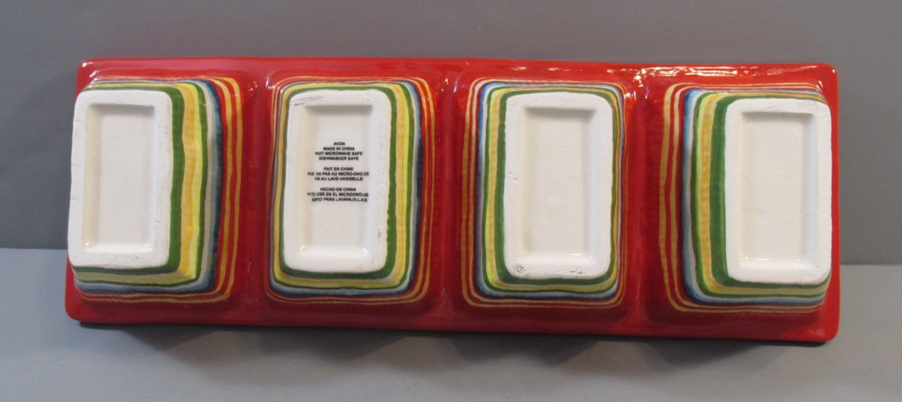 2014 Avon Striped Ceramic Condiment Server - 4 Sections