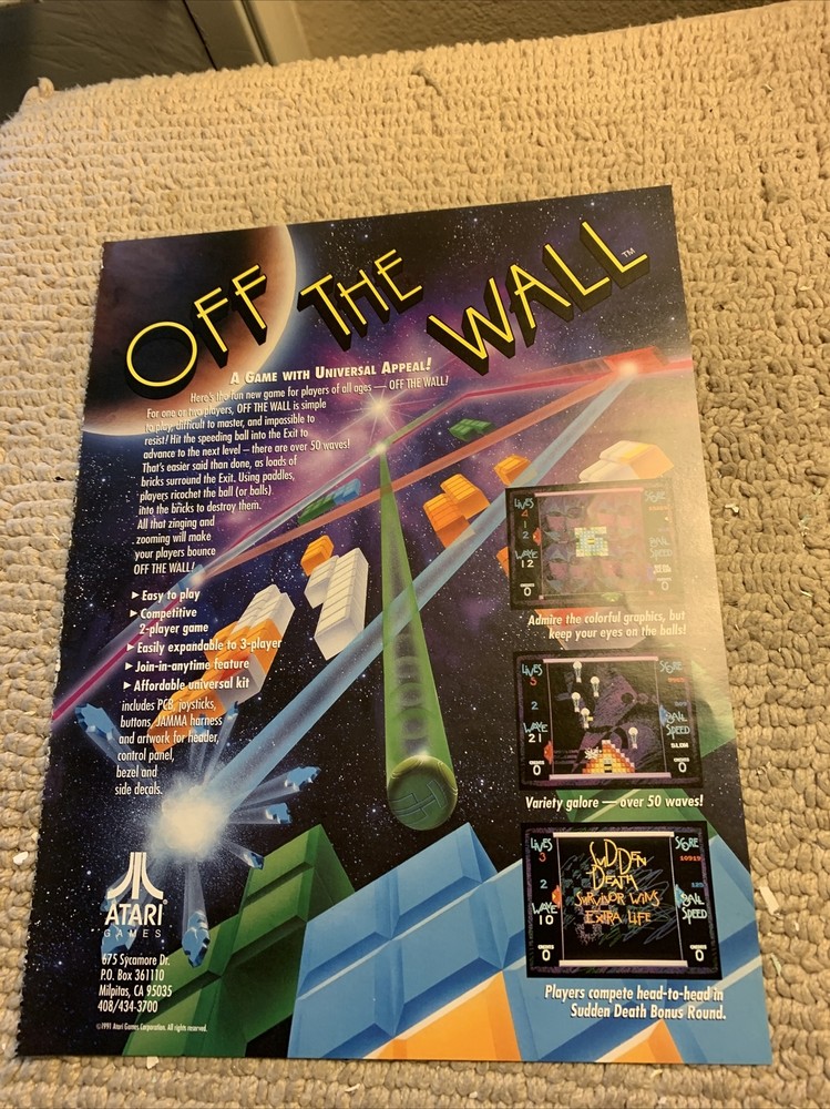 11- 8.5'' Off The Wall Atari arcade  video game AD FLYER