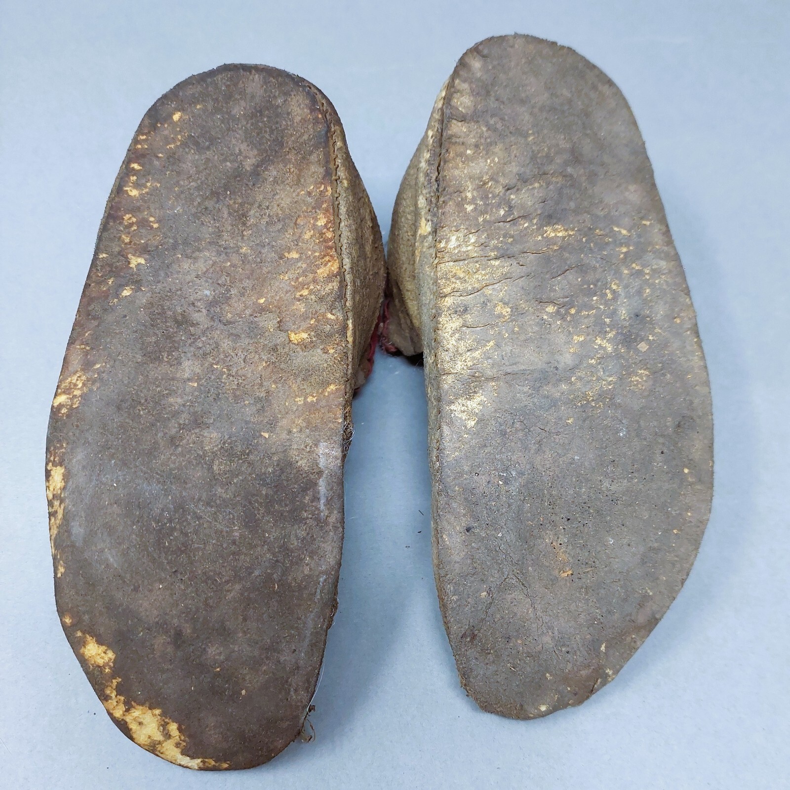 Santee Sioux Blue, Green, Red Childs Moccasins Ca: 1880 Sinew & Thread Sewn