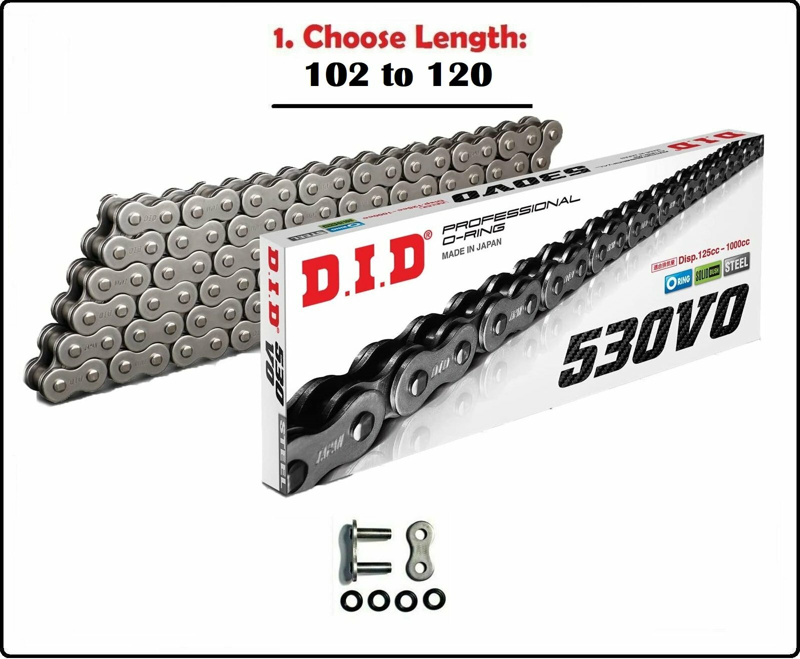 D.I.D DID 530 VO Oring Motorcycle Drive Chain Natural with Rivet Master Link