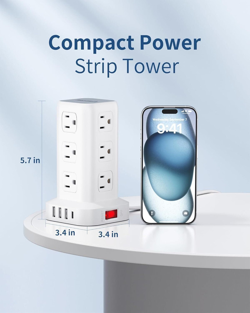 Extension Cord with Multiple Outlets, Flat Plug Surge Protector Power Strip Tow