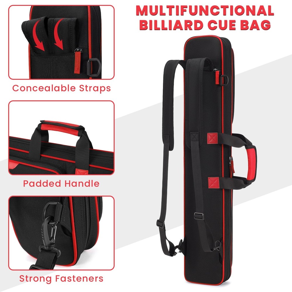 Pool Cue Case, Pool Stick Bag 3x4 / 5x5 with Multiple Pockets, Soft Padded Bi...