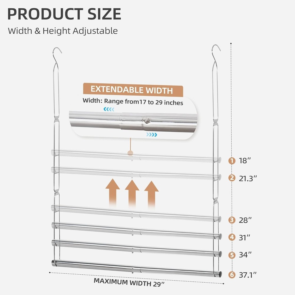 Adjustable Chrome Hanging Closet Rod - Space-Saving Organizer for Versatile Use