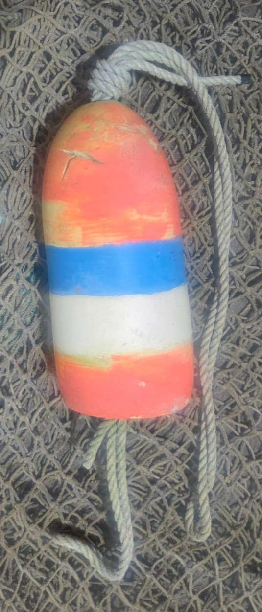 6x14 Used Crabbing Buoy - Great Colors & Authentic Ocean Wear- w/ Rope - NICE!