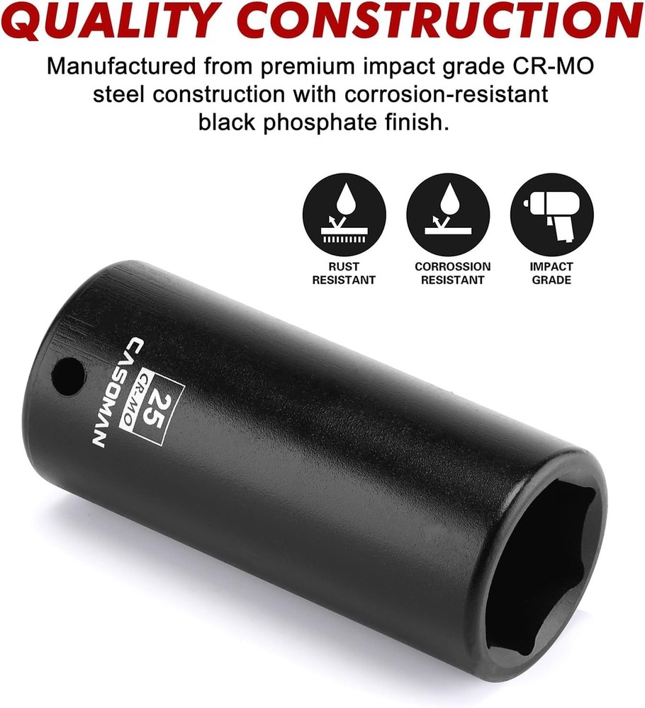 1/2" Drive x 25mm Deep Impact Socket, 6-Point, Metric, CR-MO