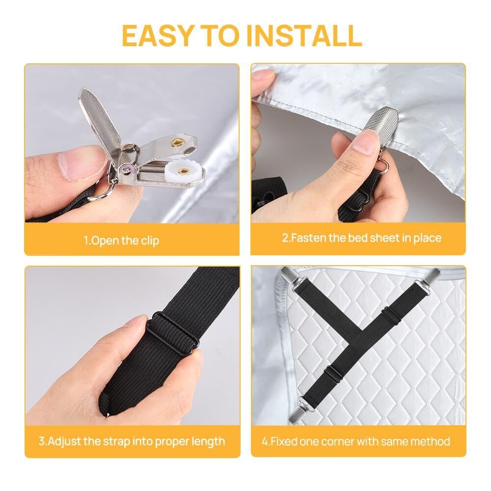 4 Pcs Bed Sheet Straps with Metal Clips Adjustable Fitted Bed Sheet Holders
