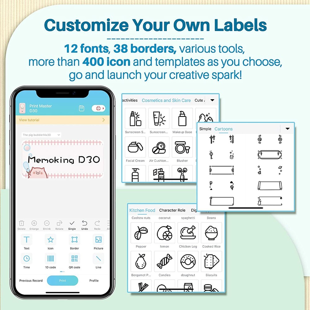 Phomemo D30 Label Maker Machine Mini Thermal Paper Sticker Printer with Tape US