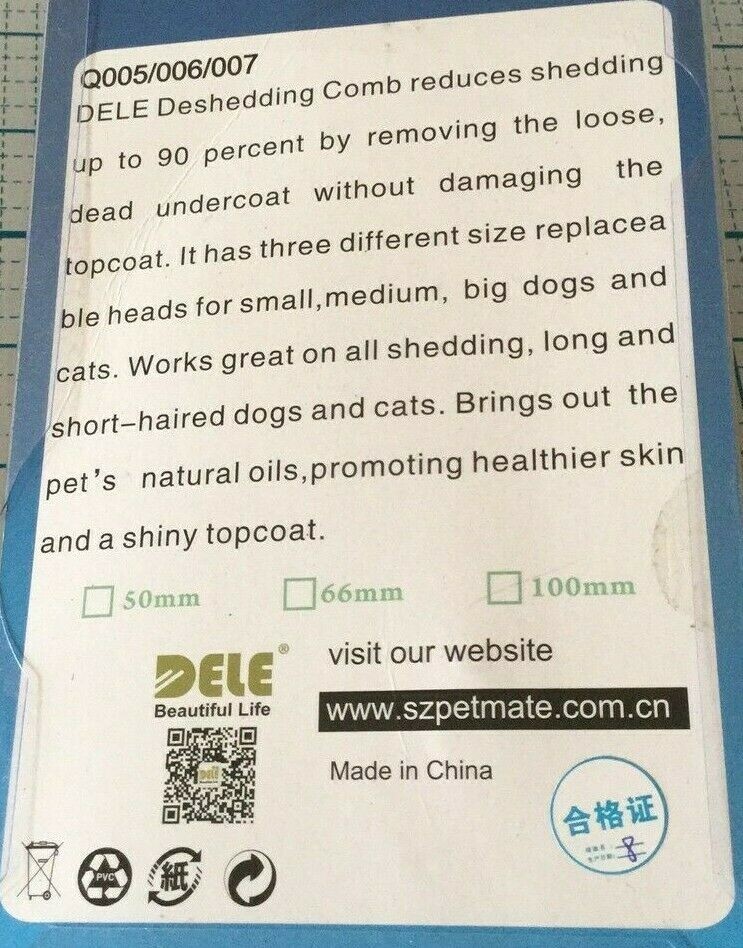 De-Shedding Comb Dele Beautiful Life 3 Different Comb Sizes