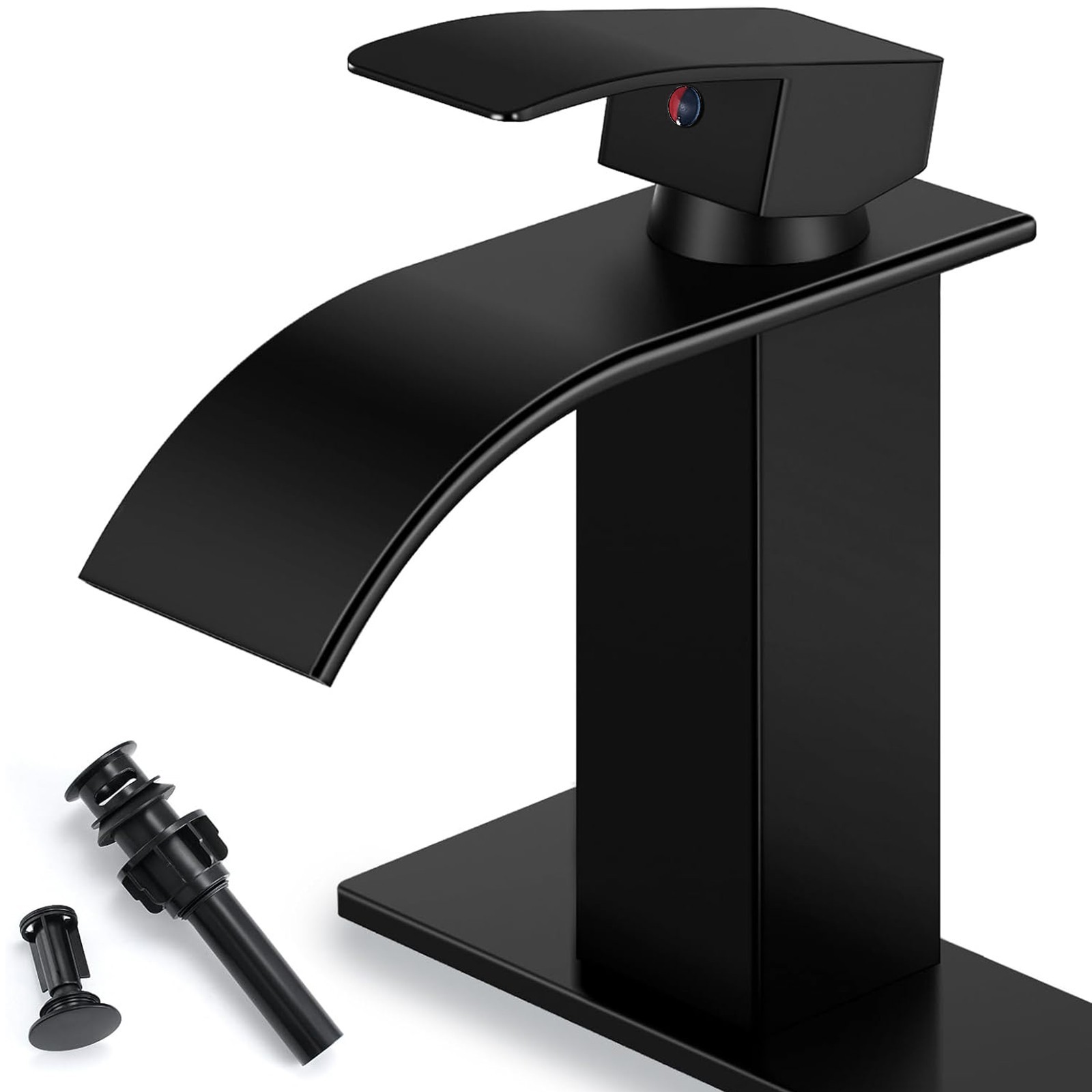 Black Modern Waterfall Bathroom Sink Vanity Faucet Single Handle Taps with Drain