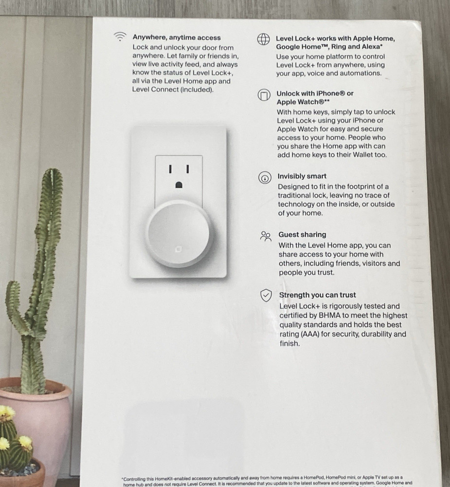 Level Lock+ Connect Wi-Fi Smart Lock Plus - Apple Home Keys Remotely Control NEW
