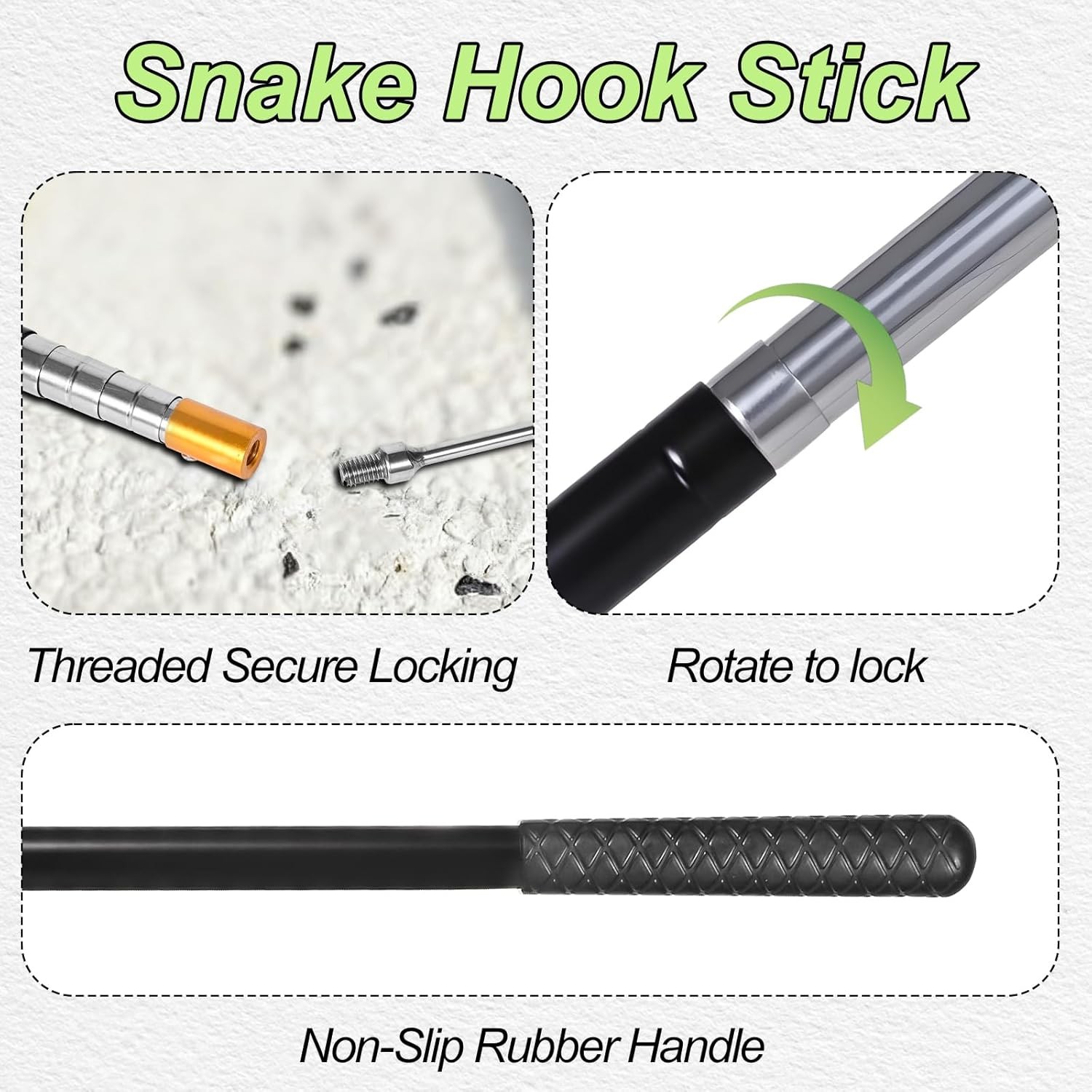 61 inch Snake Hook, Professional Reptile Catcher Handling Tool, Stainless Steel