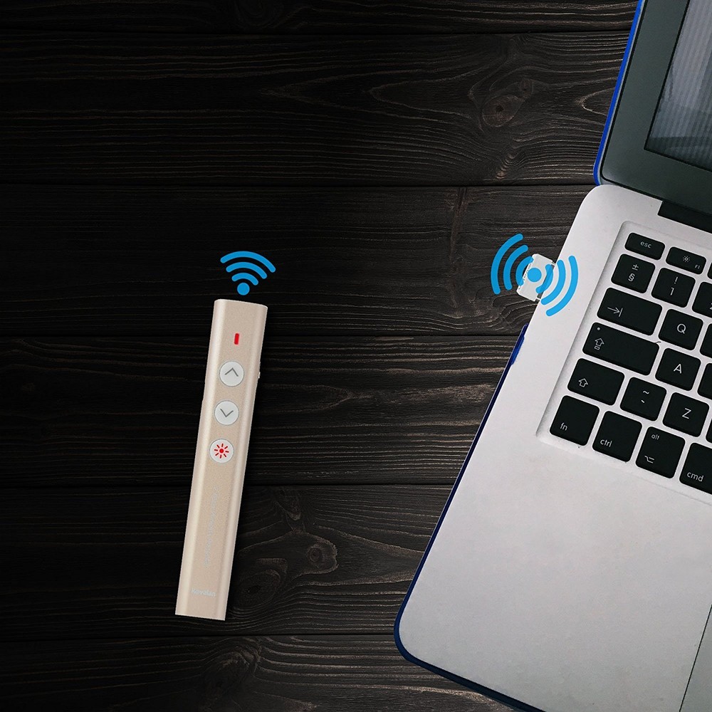 Kavalan Aluminum 2.4G Rechargeable Wireless Presenter Remote Red Pointer , Gold