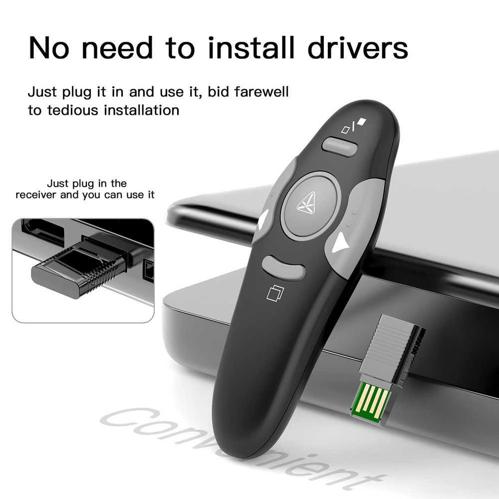 QUI Presentation Clicker Wireless Presenter Remote S(USB A), Black