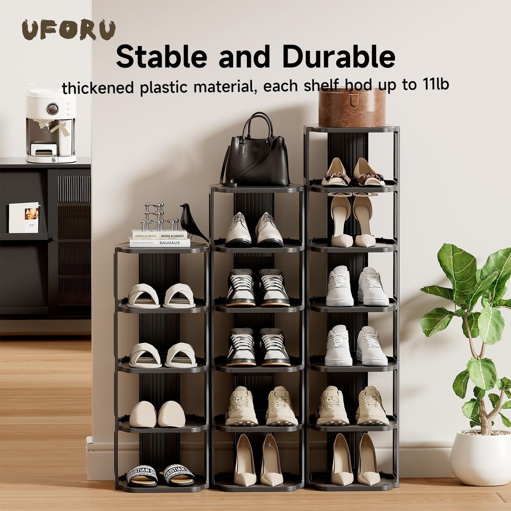 Vertical Shoe Rack, 6-Tier Plastic Stackable Storage Shelf for Small Closets ...