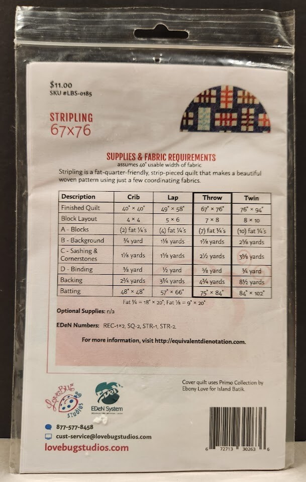 LOVE BUG Studio STRIPLING Pattern 67" x 76" Ebony Love Design Uncut NIP