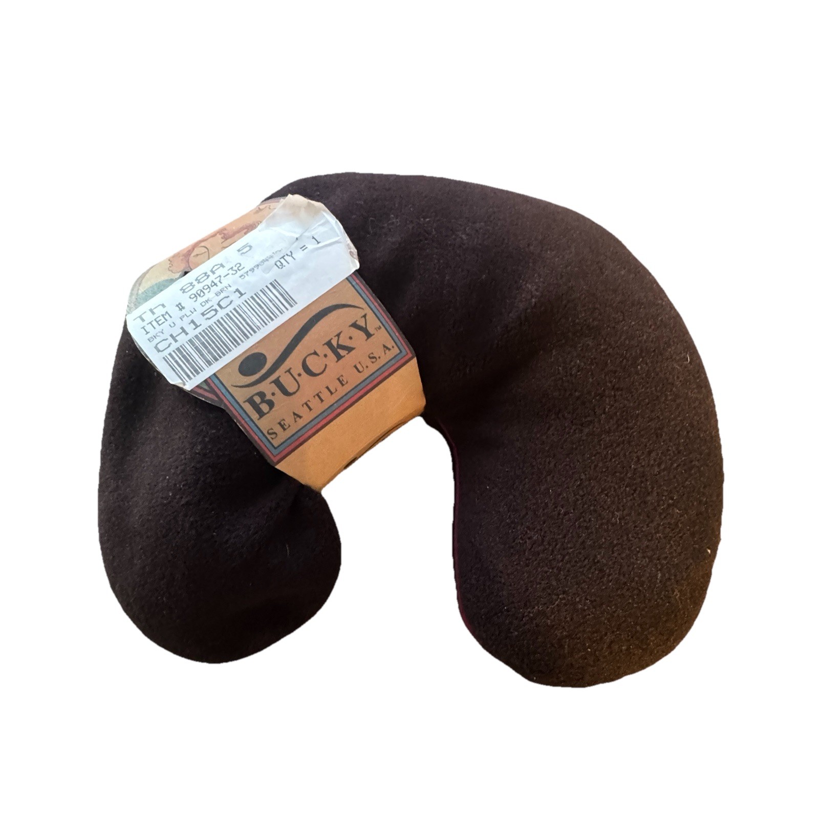 NWT Bucky Utopia U-Shaped Travel Neck Pillow Brown Burgundy Piping Buckwheat