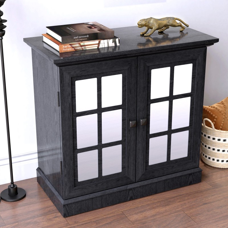 Storage Sideboard Cabinet with Decorative Acrylic Mirrored Doors Adjustable