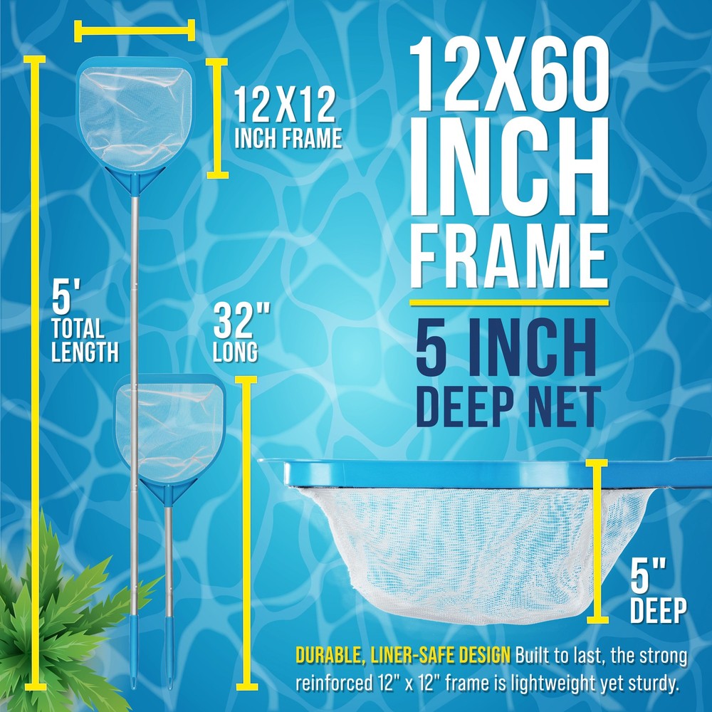 Handheld Fine Mesh Pool & Spa Leaf Skimmer Net - Step-Up 32" to 5ft, 5" Netting