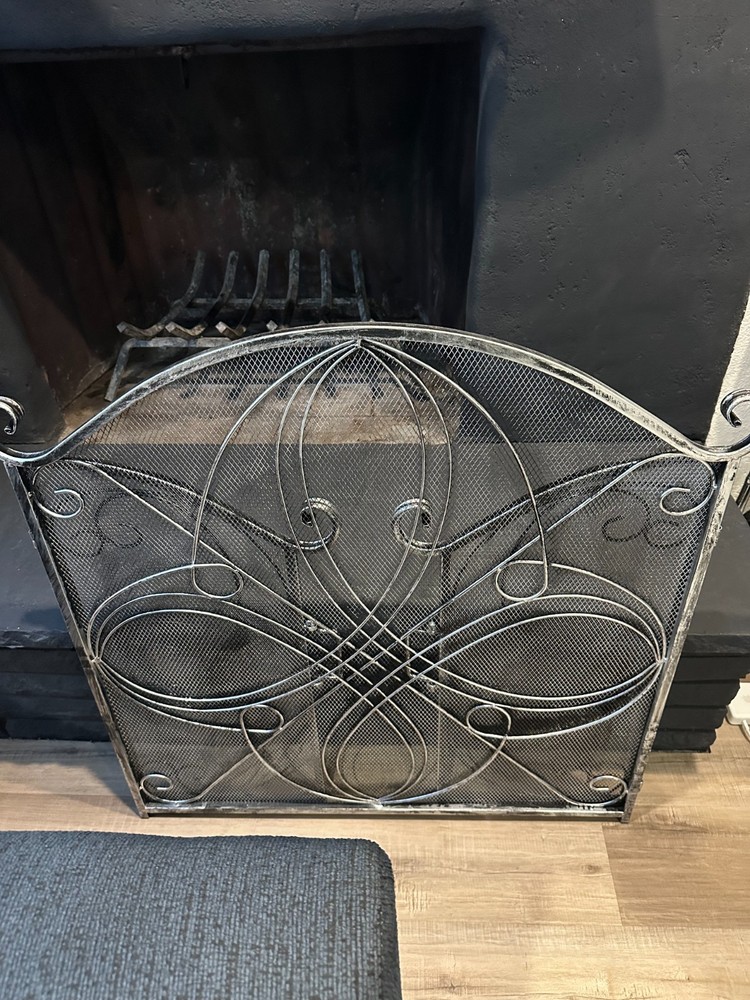 3-Panel 55x33 Solid Wrought Iron See-Through Metal Fireplace Screen (Pewter)
