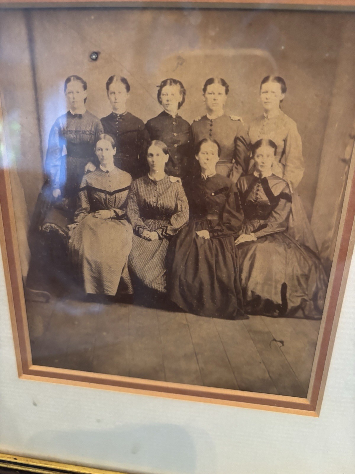 Antique Civil War Photo – 9 Sisters – Framed w/ Newspaper History Framed 1860’s