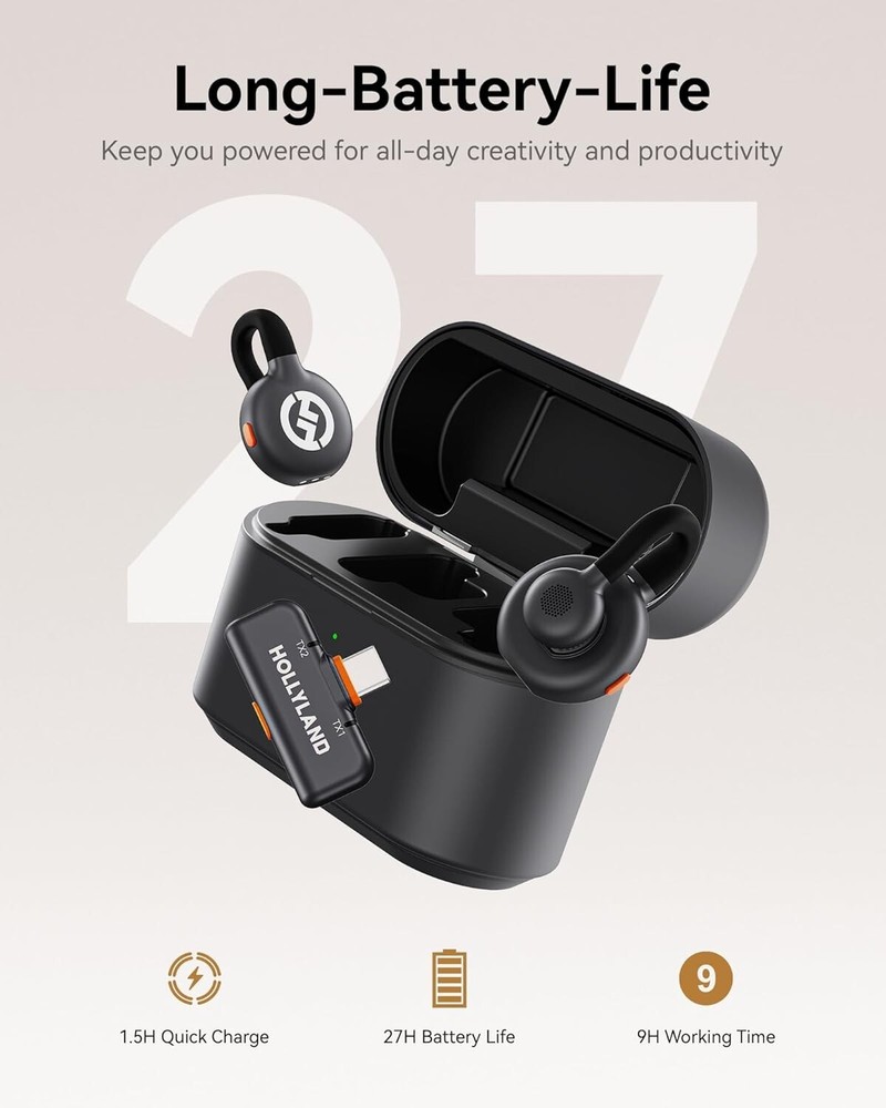 Hollyland Lark M2S Wireless Lavalier Microphone USB-C Plug, iPhone 15/16 Android