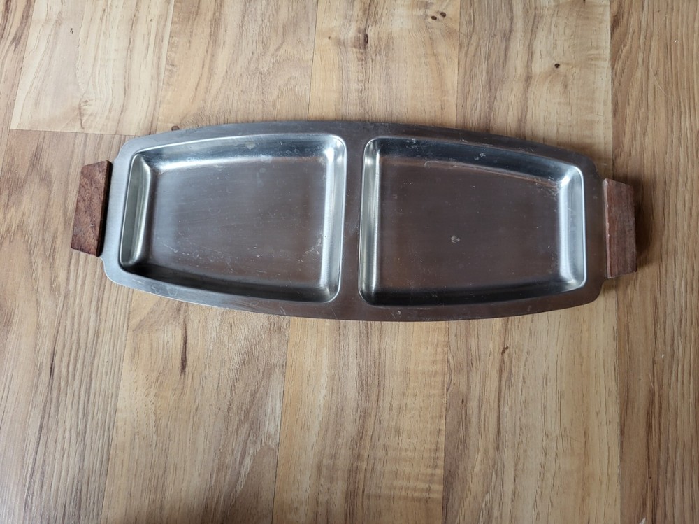 Vintage Silverplate Divided Dish W/Wood Handles