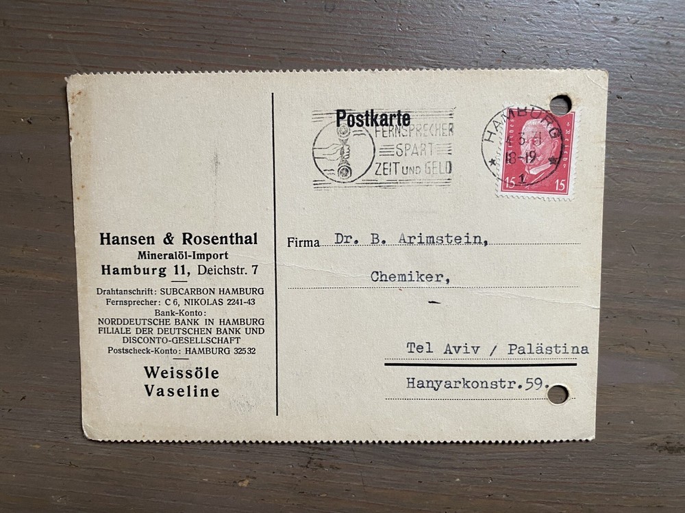 Old Postcard From Germany To Palestine 1931