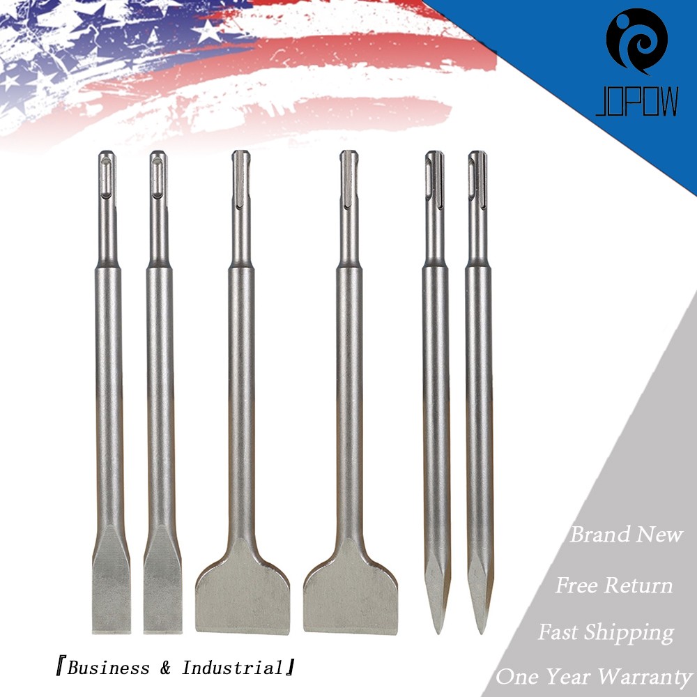 Concrete Drill Bit Set Includes Point Chisel + 20mm & 40mm Flat Chisel 6-Pack