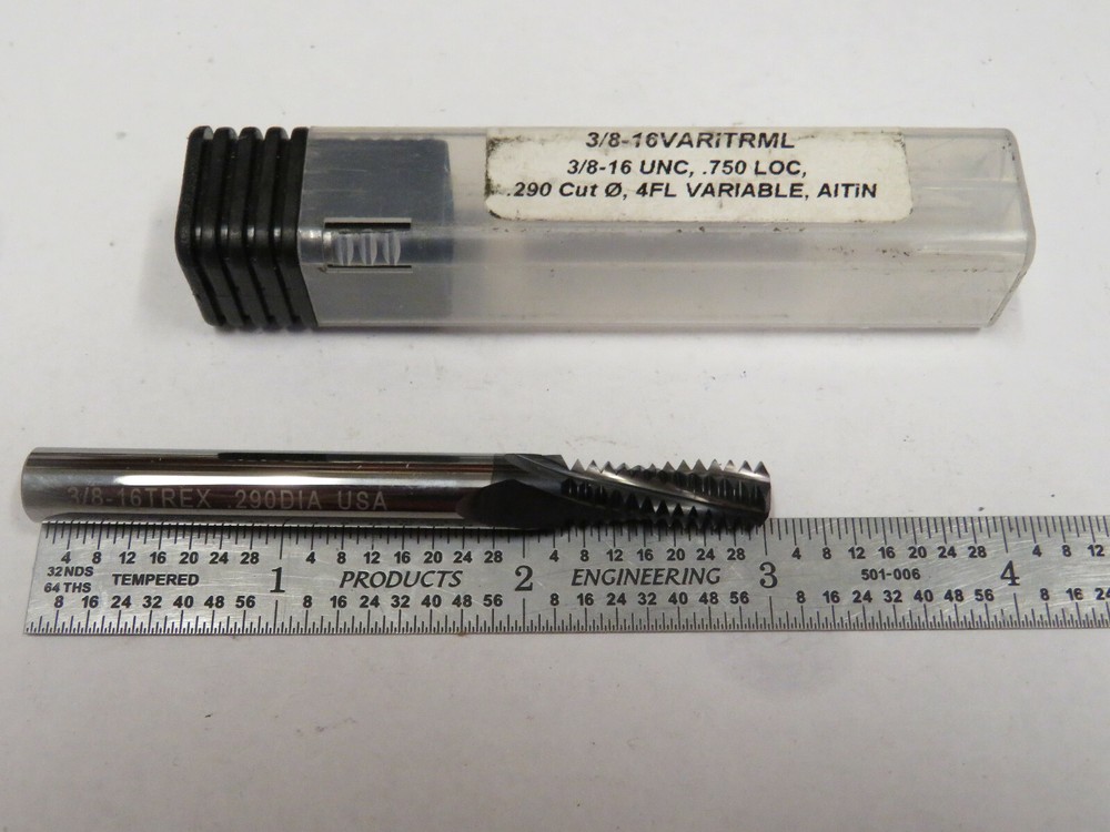 3/8"-16 UNC .290" Cut Dia Variable 4 Flute Thread Mill, AlTiN Coated
