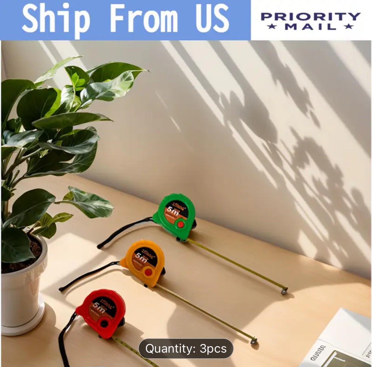 Set Of 3 PCS 16Ft 5M Measure Tape Metric Steel Measuring Ruler Self-locking