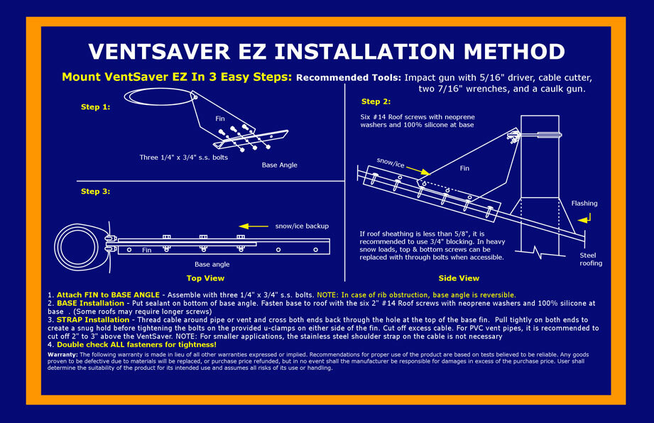 Snow Guards VentSaver EZ Stove Chimney Pipe Protect Metal Roof SnowBreaker