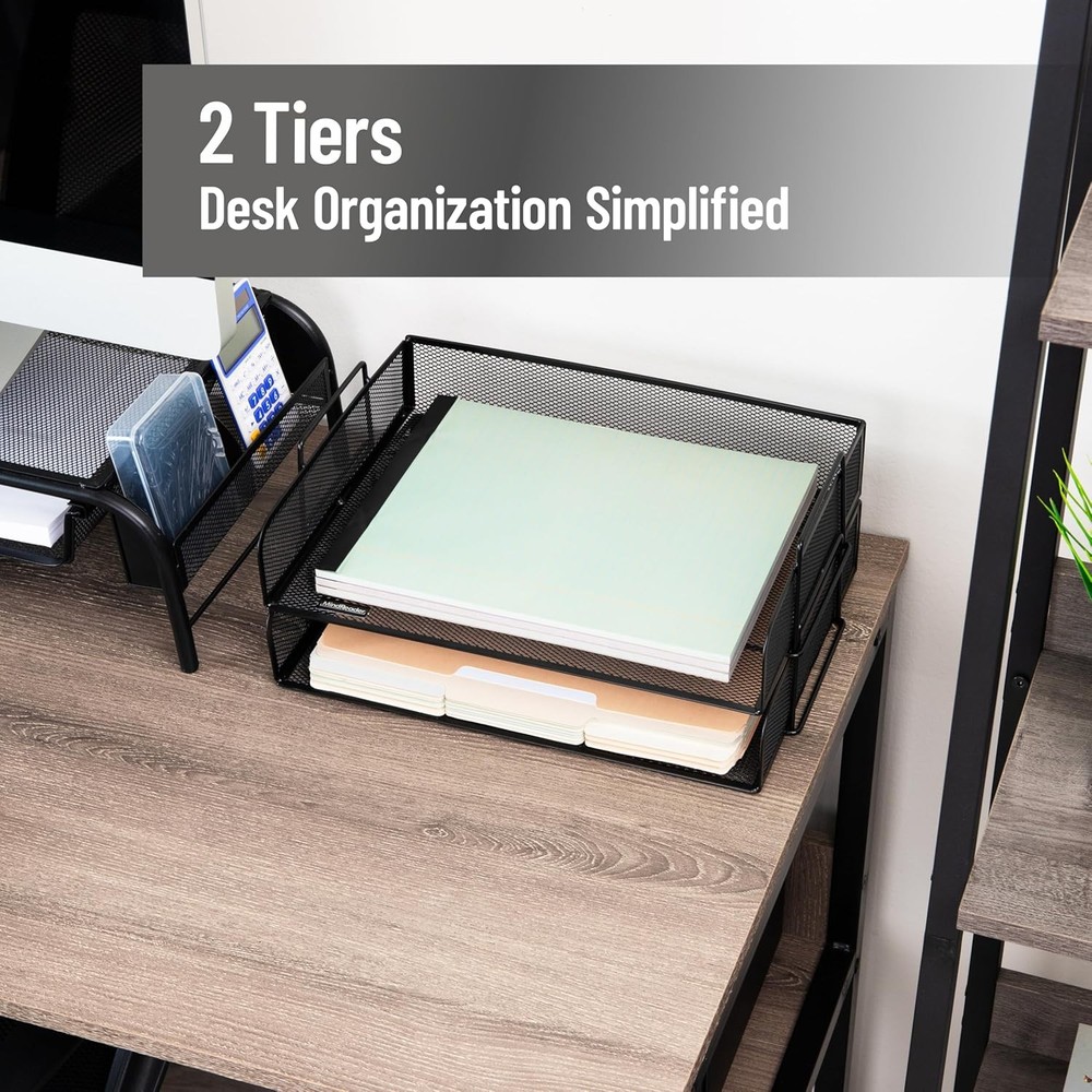 Stackable Paper Tray, Desktop Organizer, File Storage, Metal Mesh, 2 Pcs., Black