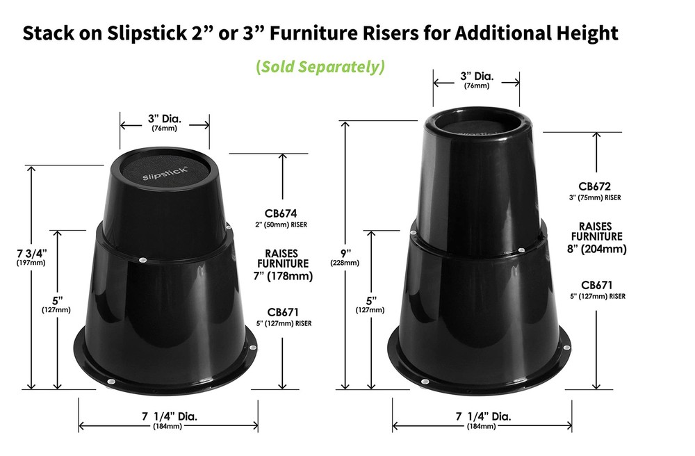 5" Bed Risers, Steel Reinforced, 2,640 lbs Support, Stackable, 4 Pack, Black