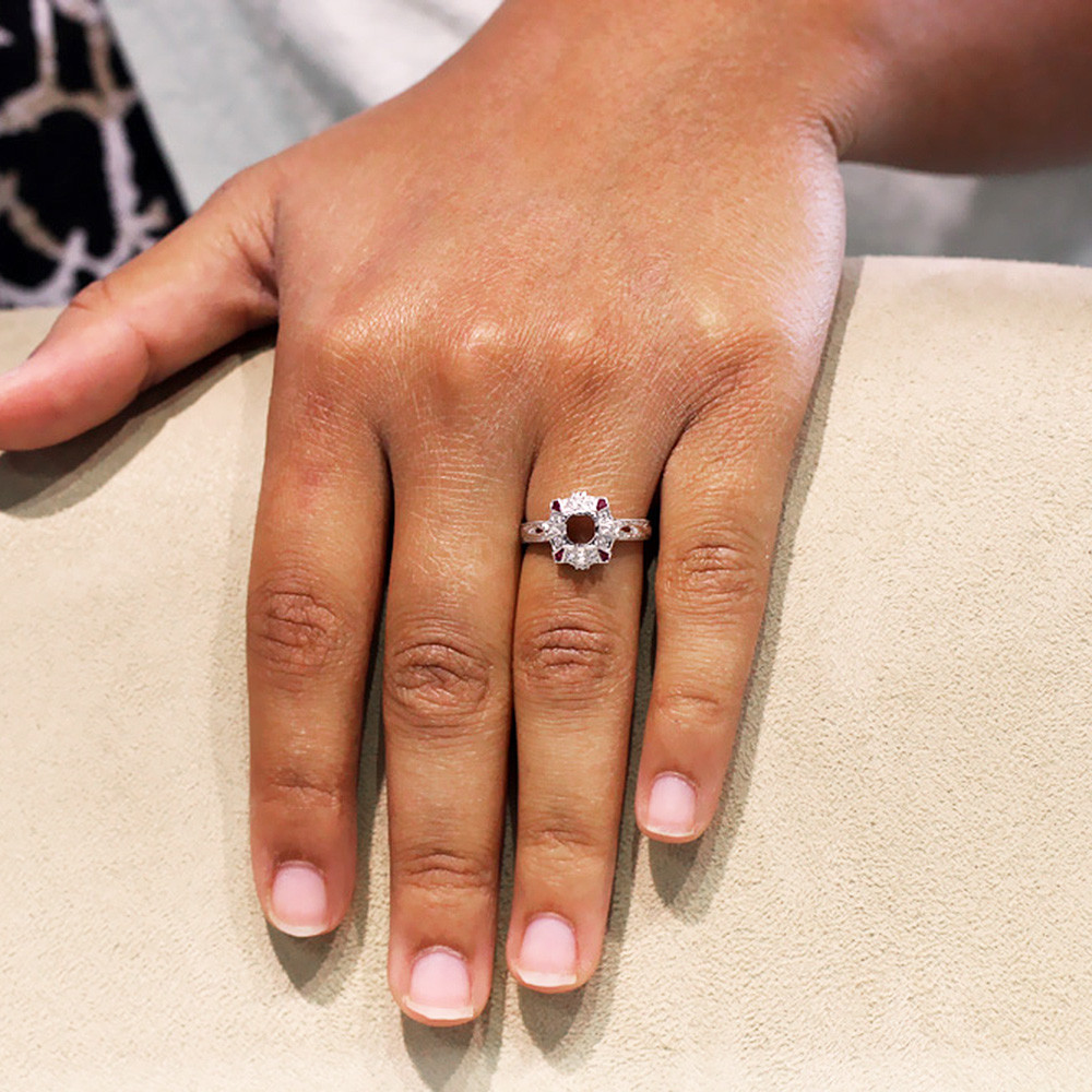 Ruby Semi Mount Ring Setting with Diamonds 18K White Gold .25ctw Fits 5MM