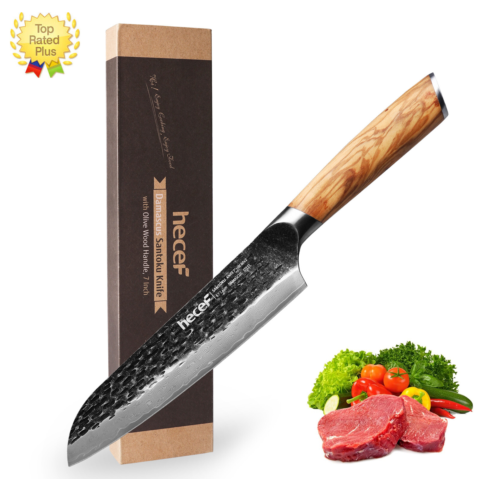 7in Chef Knife Damascus Super Sharp Carbon Stainless Japanese Knife w/ gift box